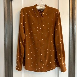 Sezane Peirro Silk Blouse in Printed Ochre, Size 38, Excellent Condition